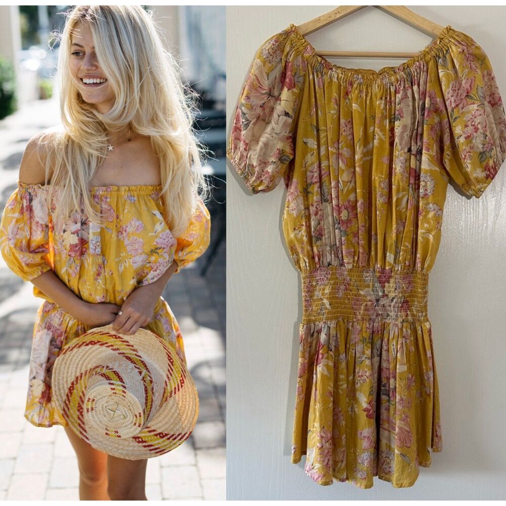 Plum Pretty Sugar Anthropologie Drop Waist Smocked Floral Boho Mini Dress Small